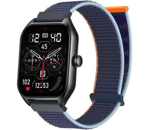 Smartwatch Rubicon RNCF03-1 Czarny+ Niebiesko-Pomarańczowy Pasek Parciany